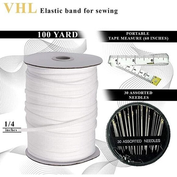 Elastic Band Sewing 100 Yards 1/4 White With 30 Needles And Measuring Tape - Picture 2 of 7